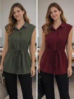 SHEIN Set of 2 button down chiffon tunic sleeveless dress shirts business casual